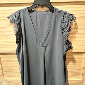 Elegant Gray Lace Sleeve Women's Top
